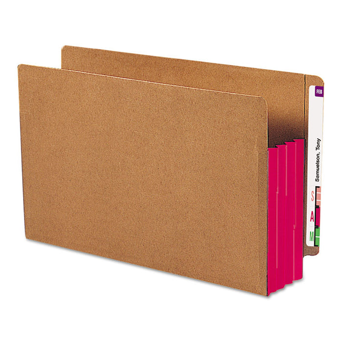 Redrope Drop-Front End Tab File Pockets w/ Fully Lined Colored Gussets, 3.5" Expansion, Legal Size, Redrope/Red, 10/Box