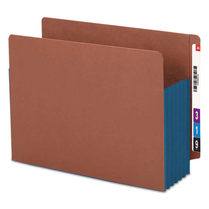 Redrope Drop-Front End Tab File Pockets, Fully Lined 6.5" High Gussets, 5.25" Expansion, Letter Size, Redrope/Blue, 10/Box