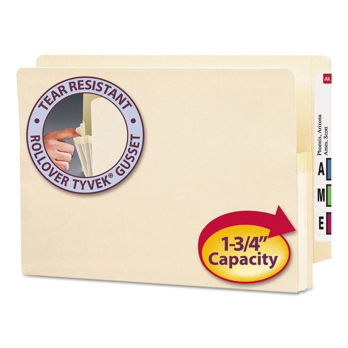 Manila End Tab File Pockets, 1.75" Expansion, Legal Size, Manila, 25/Box