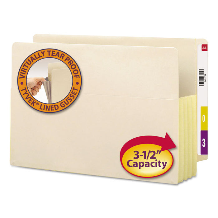 Manila End Tab File Pockets with Tyvek-Lined Gussets, 3.5" Expansion, Legal Size, Manila, 10/Box