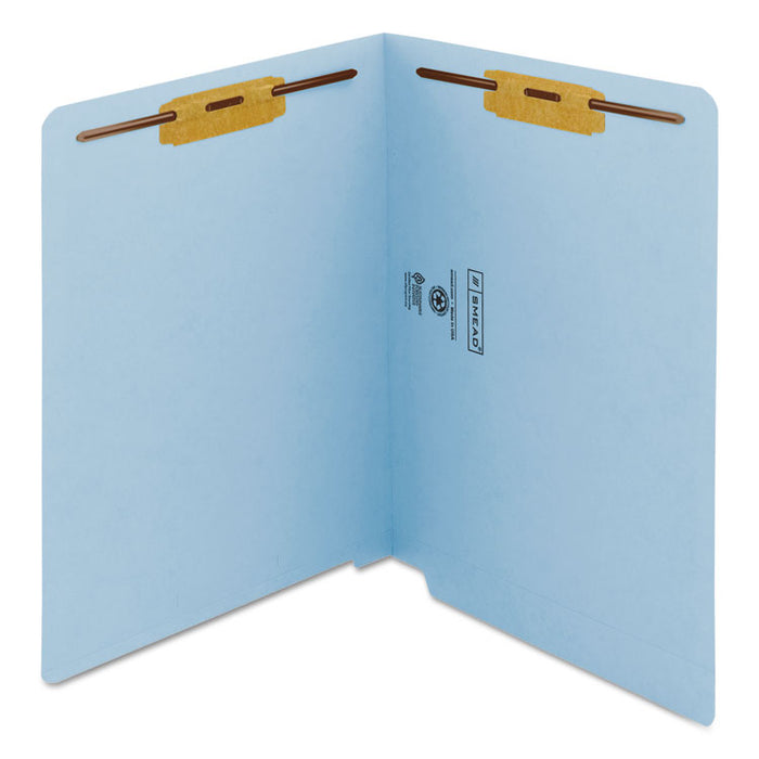 Heavyweight Colored End Tab Fastener Folders, 2 Fasteners, Letter Size, Blue Exterior, 50/Box