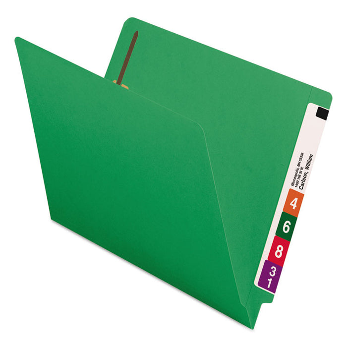 Heavyweight Colored End Tab Fastener Folders, 2 Fasteners, Letter Size, Green Exterior, 50/Box