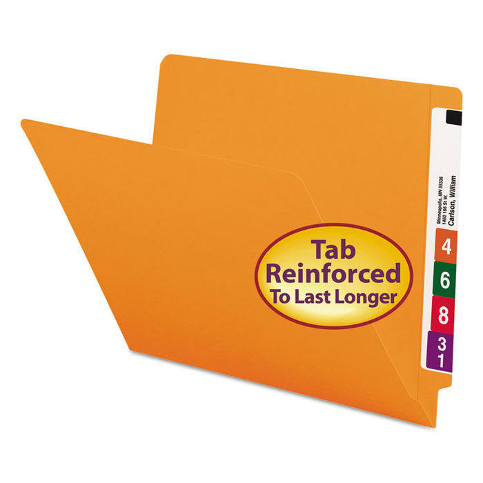 Shelf-Master Reinforced End Tab Colored Folders, Straight Tabs, Letter Size, 0.75" Expansion, Orange, 100/Box
