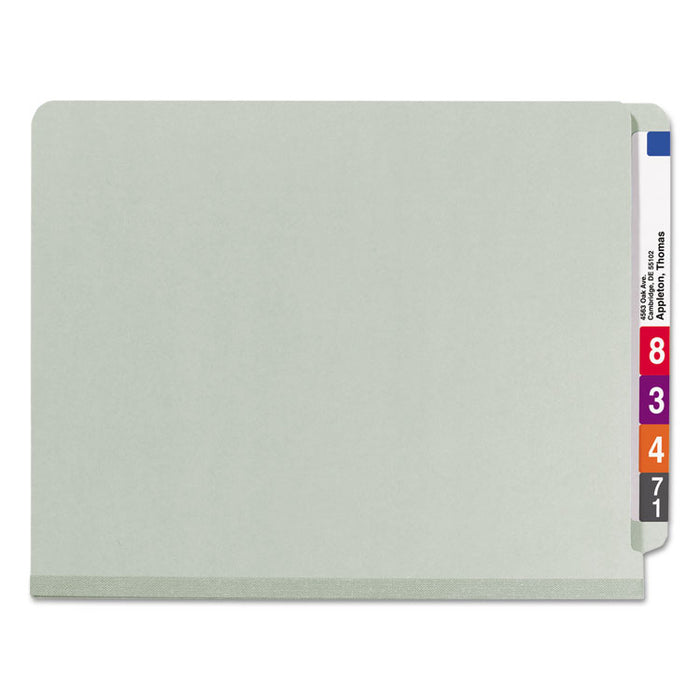 End Tab Pressboard Classification Folders with SafeSHIELD Coated Fasteners, 2 Dividers, Letter Size, Gray-Green, 10/Box