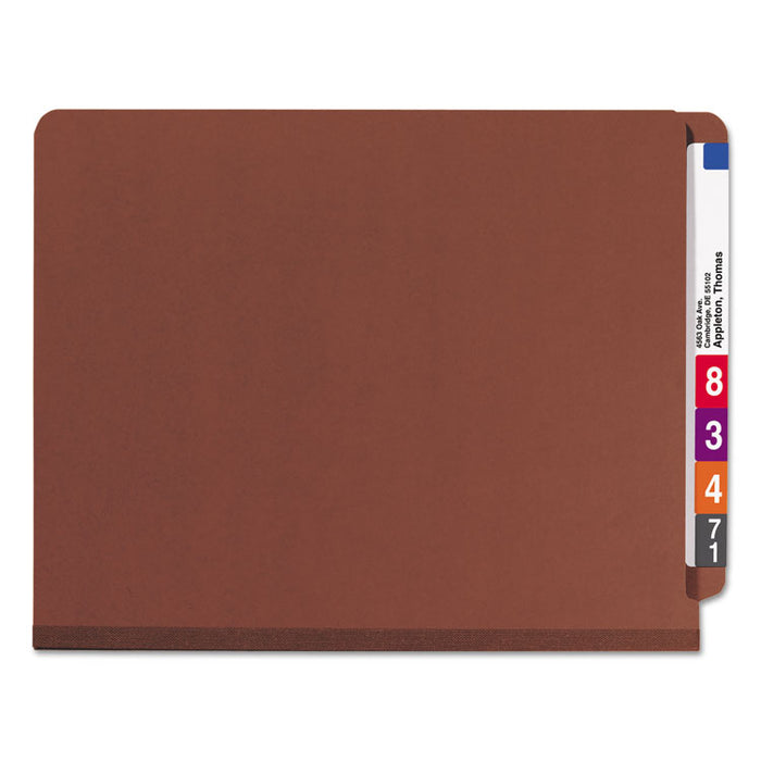 End Tab Pressboard Classification Folders with SafeSHIELD Coated Fasteners, 2 Dividers, Letter Size, Red, 10/Box