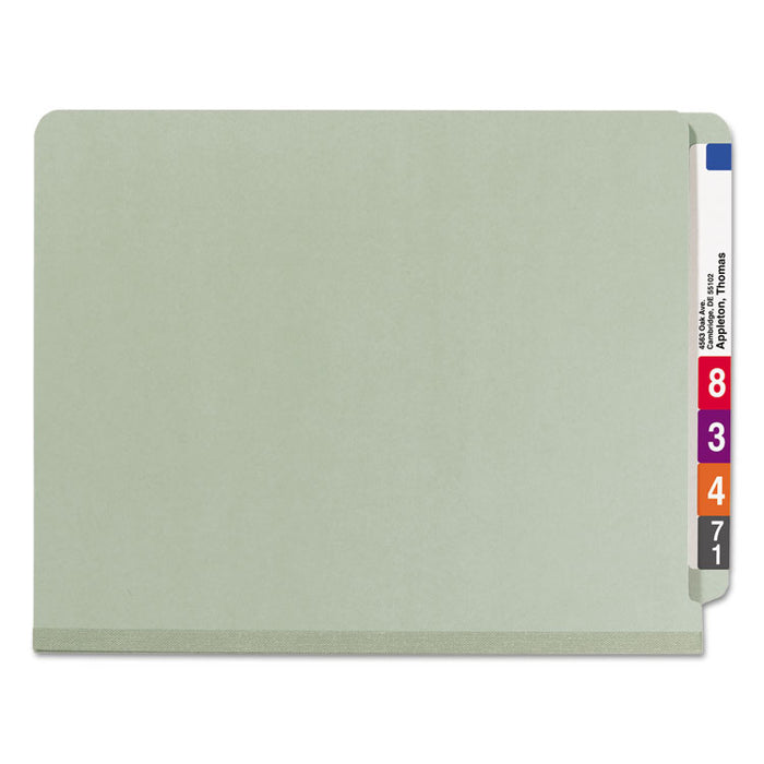 End Tab Pressboard Classification Folders with SafeSHIELD Coated Fasteners, 1 Divider, Letter Size, Gray-Green, 10/Box