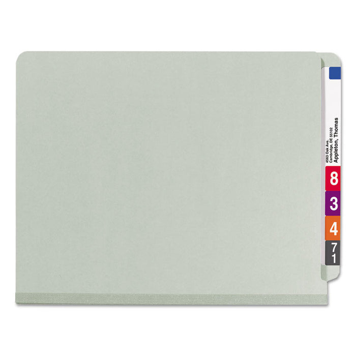 End Tab Pressboard Classification Folders with SafeSHIELD Coated Fasteners, 3 Dividers, Letter Size, Gray-Green, 10/Box