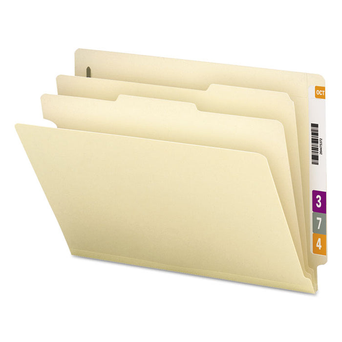 Manila End Tab Classification Folders, 2 Dividers, Letter Size, Manila, 10/Box