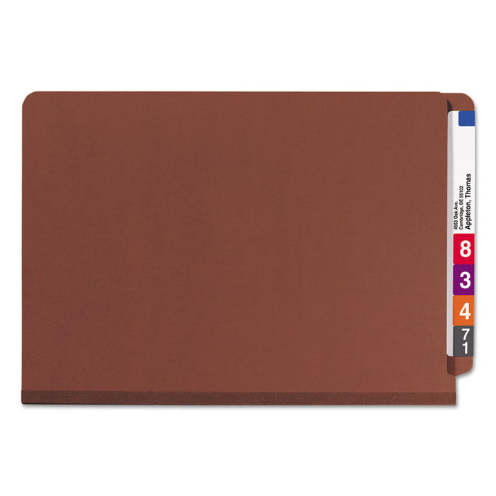 End Tab Pressboard Classification Folders with SafeSHIELD Coated Fasteners, 2 Dividers, Legal Size, Red, 10/Box