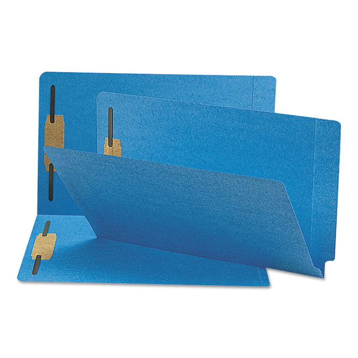 Heavyweight Colored End Tab Fastener Folders, 2 Fasteners, Legal Size, Blue Exterior, 50/Box
