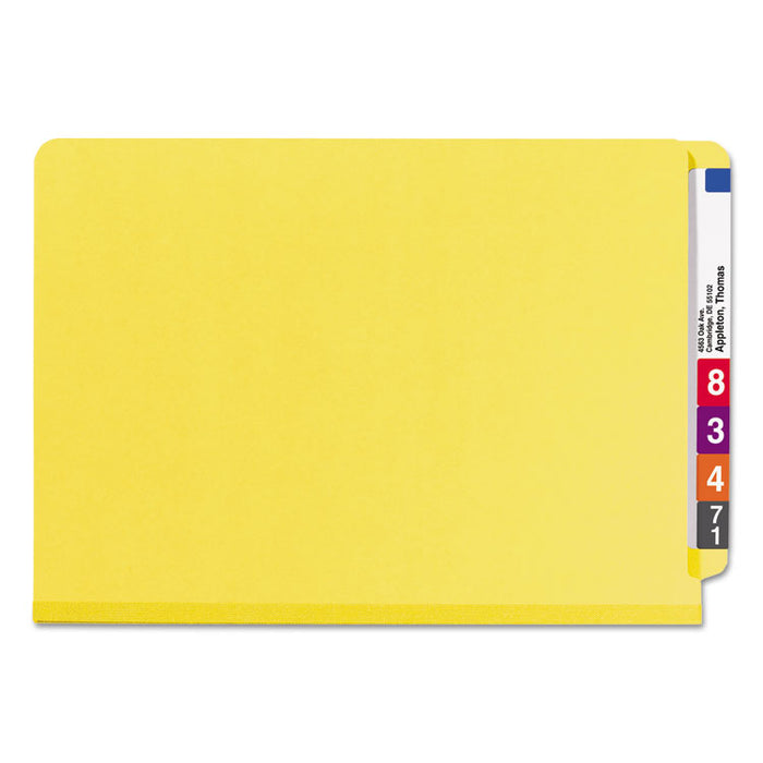 End Tab Colored Pressboard Classification Folders with SafeSHIELD Coated Fasteners, 2 Dividers, Legal Size, Yellow, 10/Box