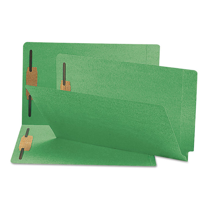 Heavyweight Colored End Tab Fastener Folders, 2 Fasteners, Legal Size, Green Exterior, 50/Box