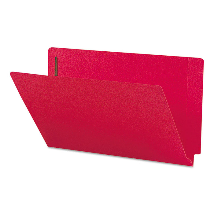 Heavyweight Colored End Tab Fastener Folders, 2 Fasteners, Legal Size, Red Exterior, 50/Box