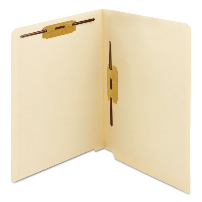 Manila End Tab Fastener Folders with Reinforced Tabs, 11-pt Stock, 2 Fasteners, Letter Size, Manila Exterior, 50/Box