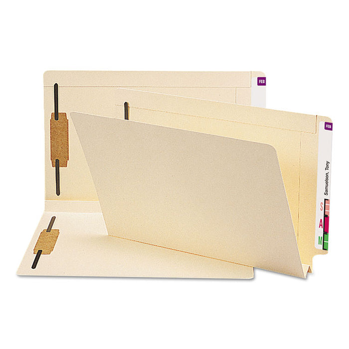 Manila End Tab W-Fold Fastener Folders with Reinforced Tabs, 14-pt Stock, 2 Fasteners, Legal Size, Manila Exterior, 50/Box