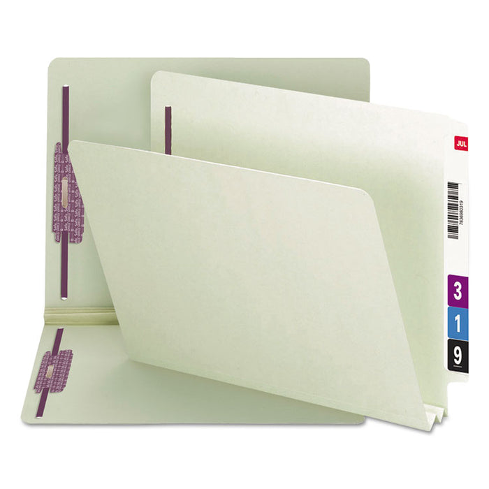 End Tab Pressboard Classification Folders with Two SafeSHIELD Coated Fasteners, 2" Expansion, Letter Size, Gray-Green, 25/Box