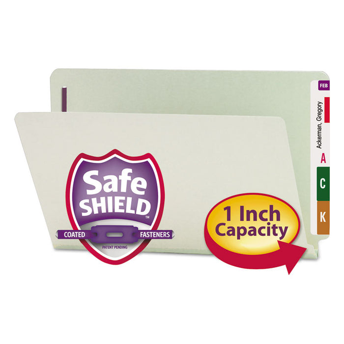 End Tab Pressboard Classification Folders with Two SafeSHIELD Coated Fasteners, 1" Expansion, Legal Size, Gray-Green, 25/Box