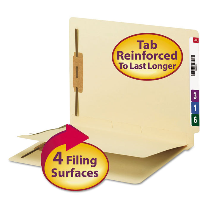 Fastener Folder w/ Divider, 1 Divider, Letter Size, Manila, 50/Box