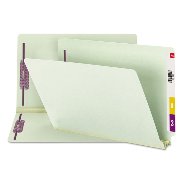 End Tab Pressboard Classification Folders with Two SafeSHIELD Coated Fasteners, 2" Expansion, Legal Size, Gray-Green, 25/Box