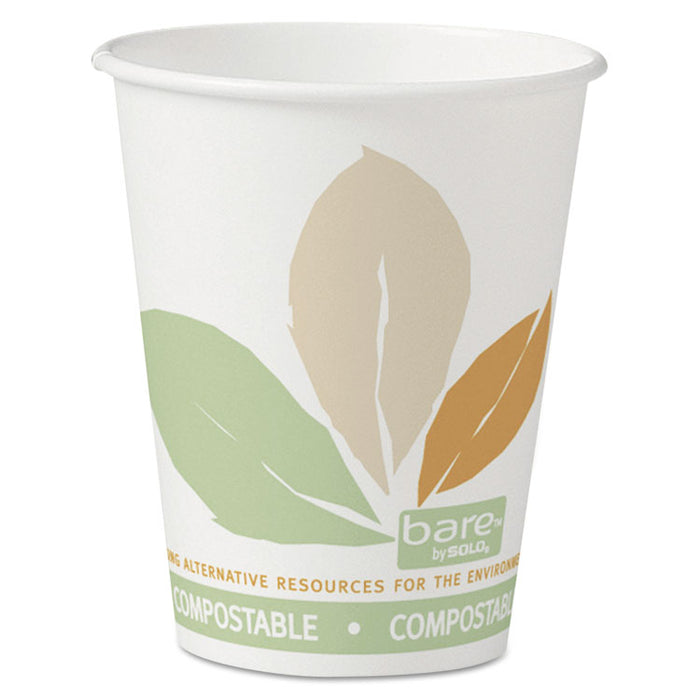 Bare by Solo Eco-Forward PLA Paper Hot Cups, 8 oz, Leaf Design, White/Green/Orange, 50/Bag, 20 Bags/Carton