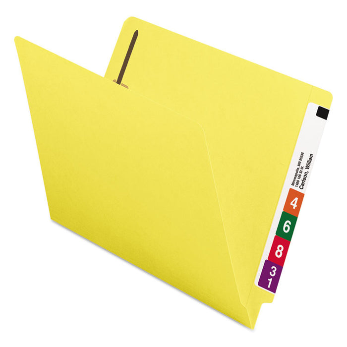 Heavyweight Colored End Tab Fastener Folders, 2 Fasteners, Letter Size, Yellow Exterior, 50/Box