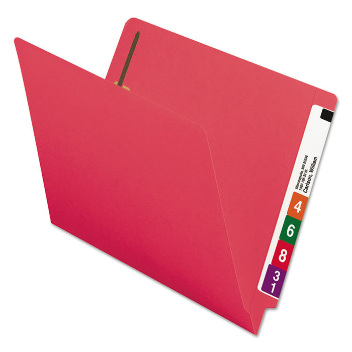 Heavyweight Colored End Tab Fastener Folders, 2 Fasteners, Letter Size, Red Exterior, 50/Box
