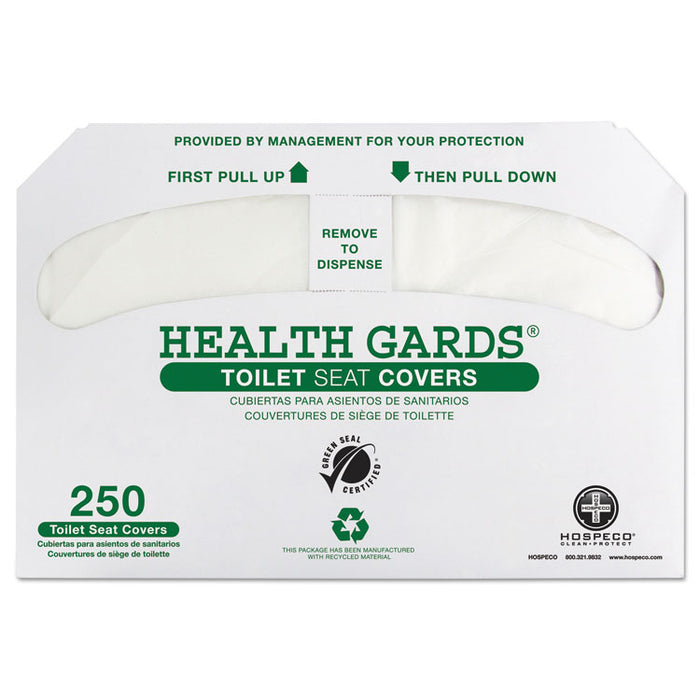 Health Gards Green Seal Recycled Toilet Seat Covers, 14.25 x 16.75, White, 250/Pack, 4 Packs/Carton