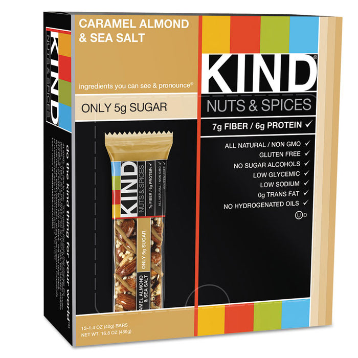 Nuts and Spices Bar, Caramel Almond and Sea Salt, 1.4 oz Bar, 12/Box