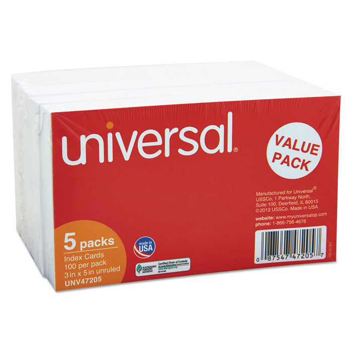 Unruled Index Cards, 3 x 5, White, 500/Pack