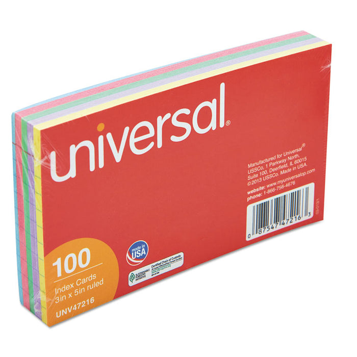 Index Cards, Ruled, 3 x 5, Assorted, 100/Pack