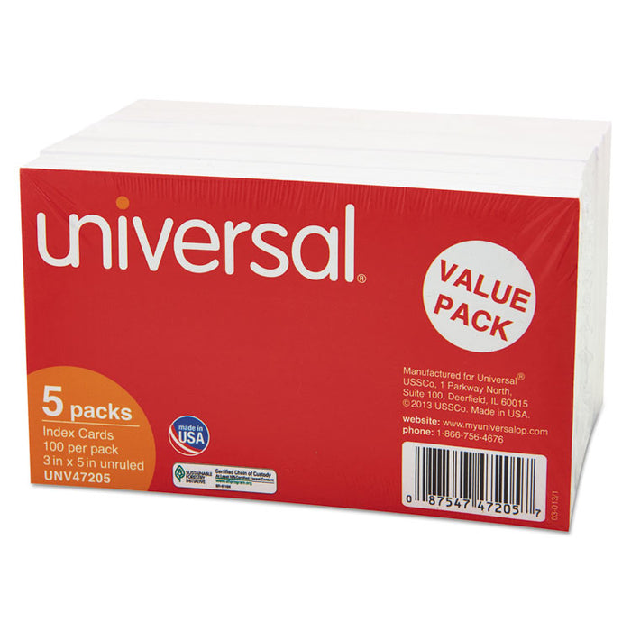 Unruled Index Cards, 3 x 5, White, 500/Pack