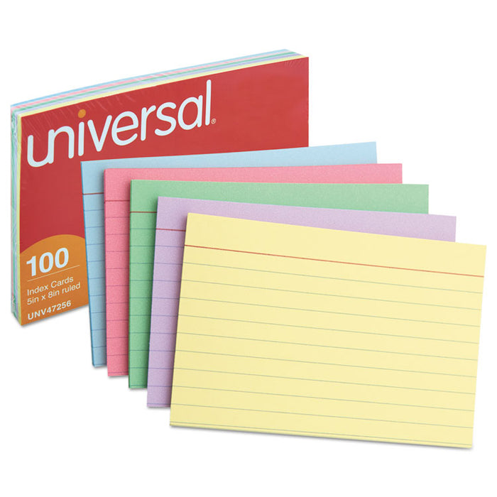 Index Cards, Ruled, 5 x 8, Assorted, 100/Pack