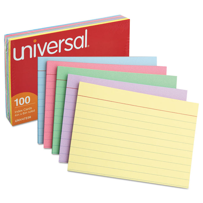 Index Cards, Ruled, 4 x 6, Assorted, 100/Pack