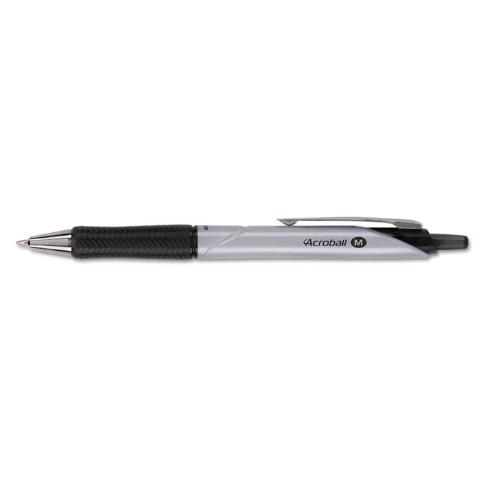 Acroball Pro Retractable Ballpoint Pen, 1mm, Black Ink, Silver Barrel, Dozen
