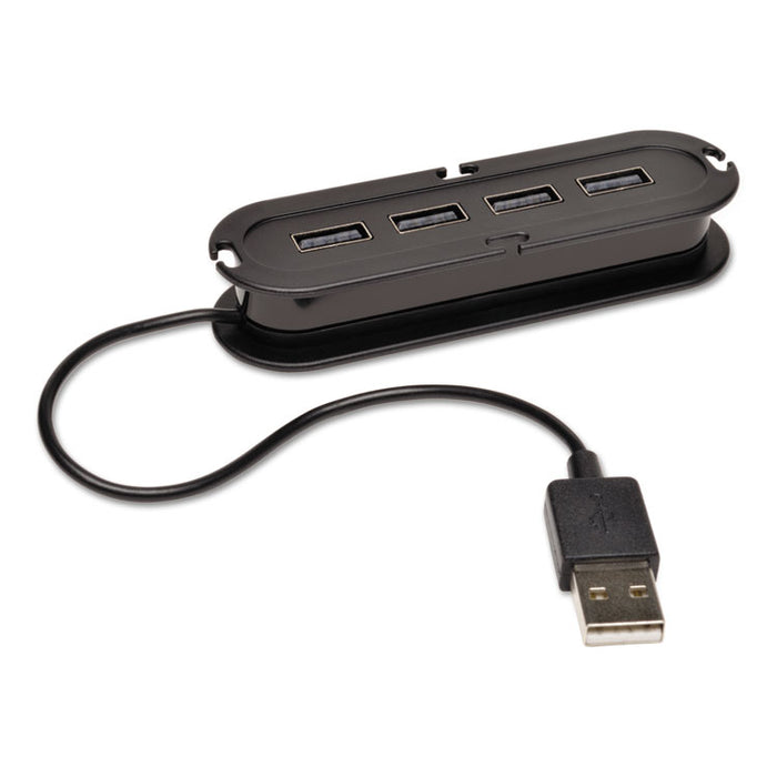 USB 2.0 Ultra-Mini Compact Hub with Power Adapter, 4 Ports, Black