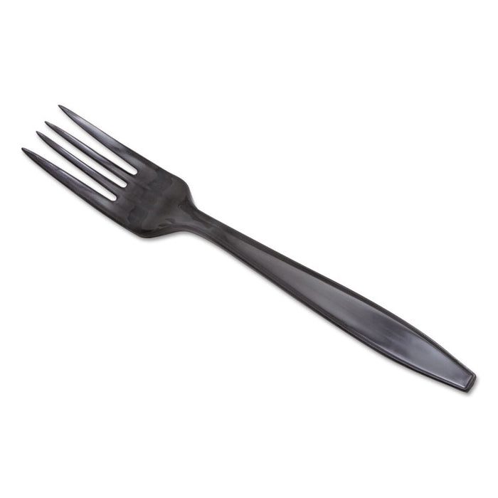 Individually Wrapped Heavyweight Utensils, Fork, Plastic, Black, 1,000/Carton