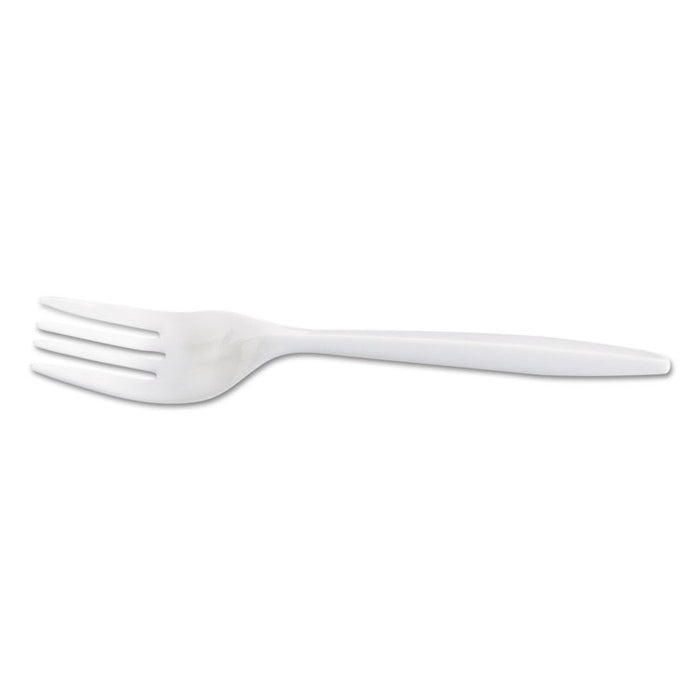 Medium-Weight Cutlery, Fork, White, 6 1/4", 100/Bag, 10 Bags/Carton