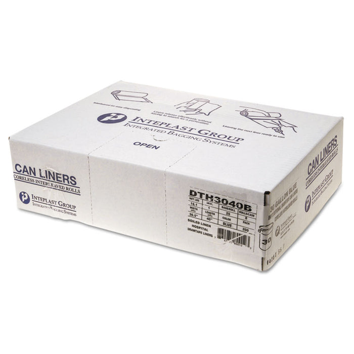 Draw-Tuff Institutional Draw-Tape Can Liners, 30 gal, 1 mil, 30.5" x 40", Blue, 200/Carton