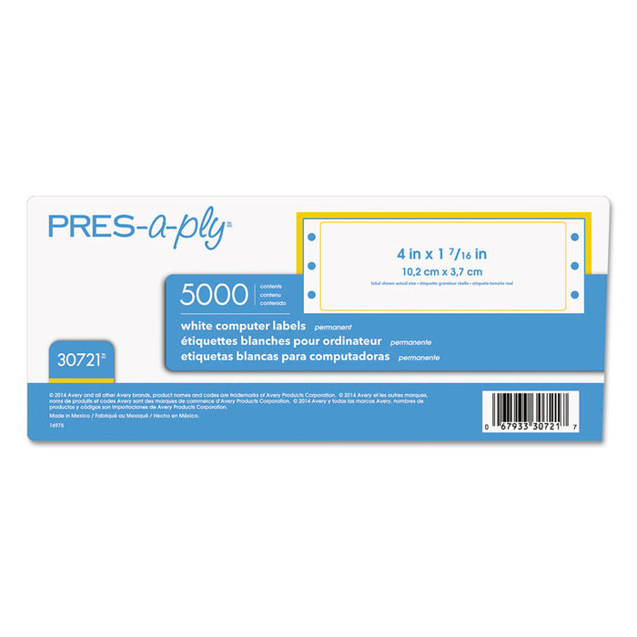 Dot Matrix Printer White Address Labels, Pin-Fed Printers, 1.44 x 4, White, 5,000/Box