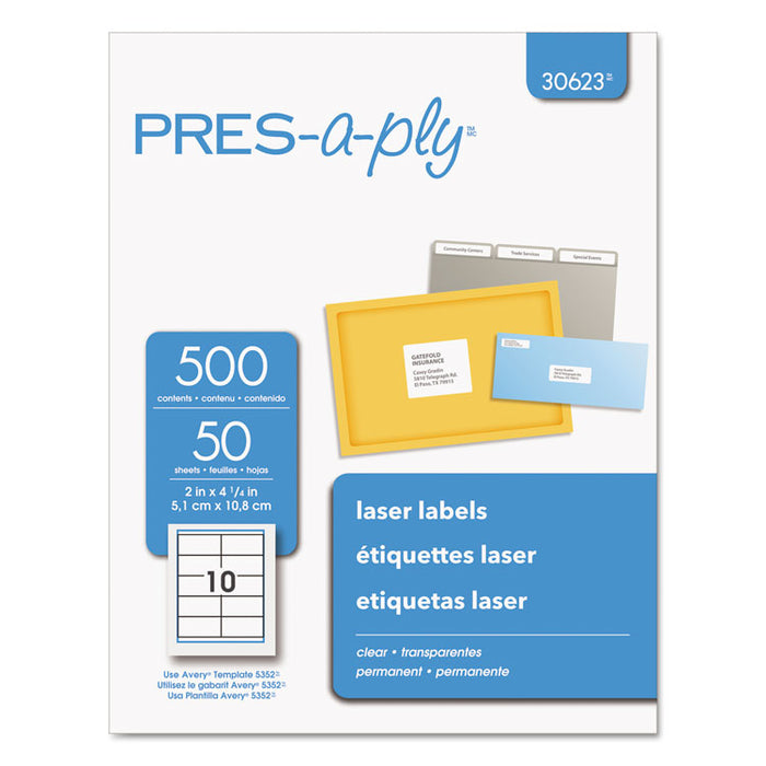 Labels, Laser Printers, 2 x 4.25, Clear, 10/Sheet, 50 Sheets/Box