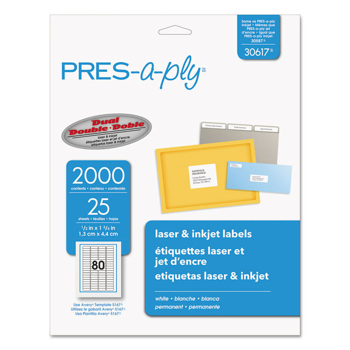Labels, Laser Printers, 0.5 x 1.75, White, 80/Sheet, 25 Sheets/Pack