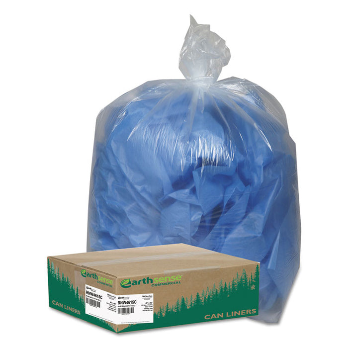 Linear Low Density Clear Recycled Can Liners, 45 gal, 1.5 mil, 40" x 46", Clear, 100/Carton
