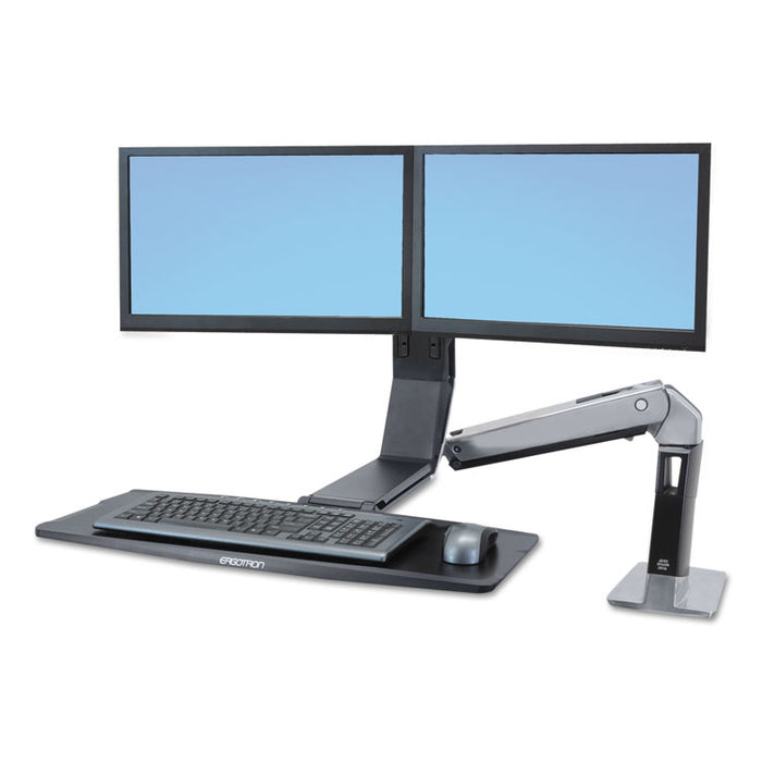 WorkFit-A Sit-Stand Workstation, Dual LCD Monitors, 21.5w x 11d x 37h, Polished Aluminum/Black