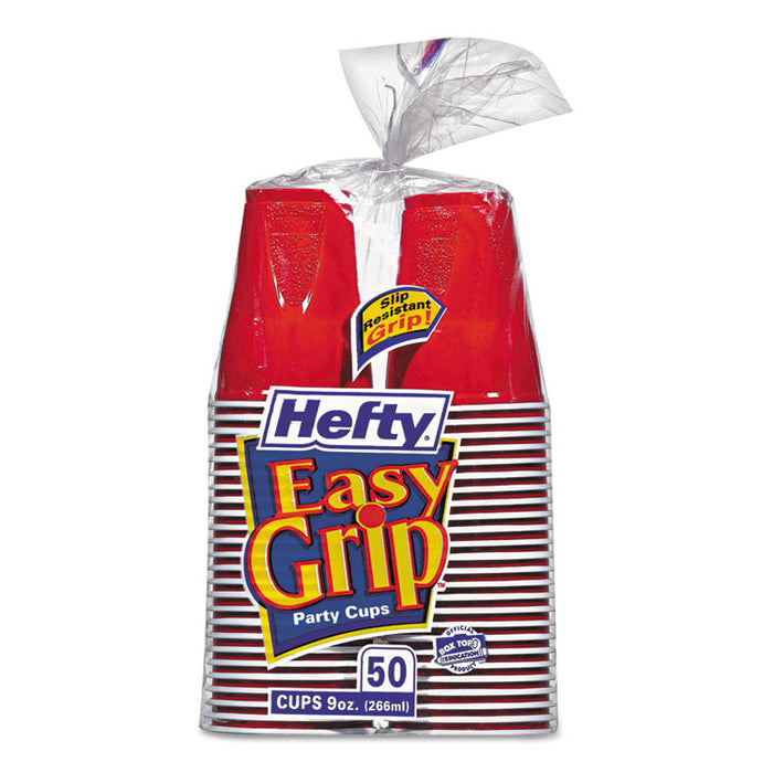 Easy Grip Disposable Plastic Party Cups, 9 oz, Red, 50/Pack, 12 Packs/Carton