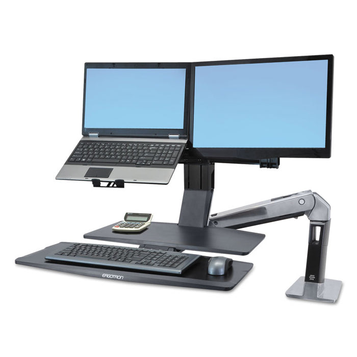WorkFit-A Sit-Stand Workstation with Worksurface+, Dual 24" LCDs, Polished Aluminum/Black