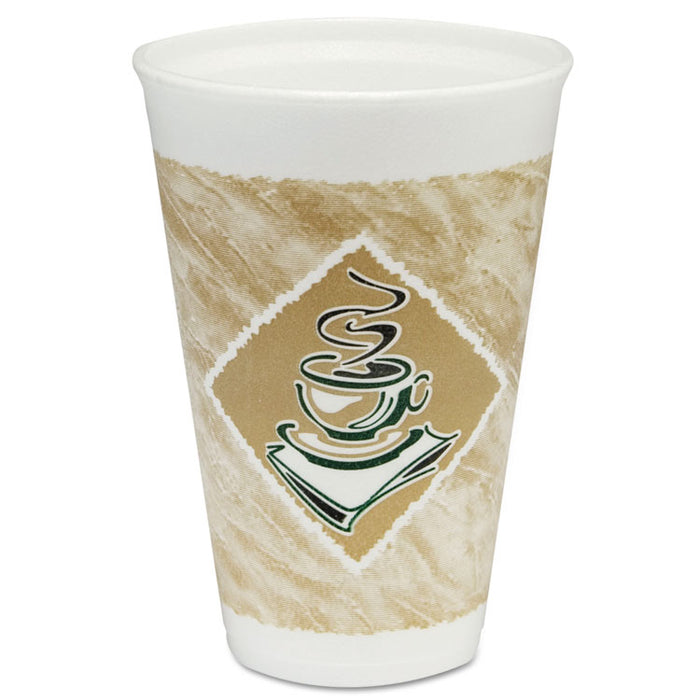 Café G Foam Hot/Cold Cups, 16oz, White w/Brown & Green, 1000/Carton