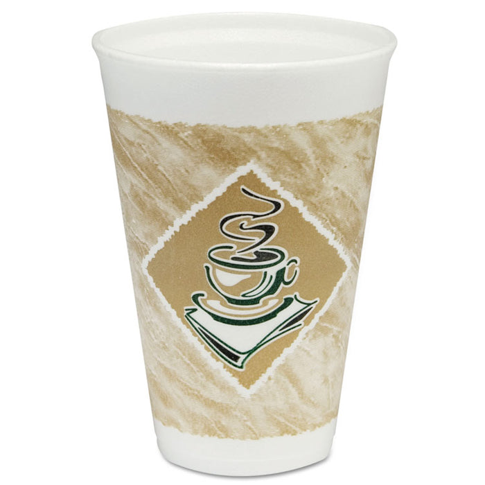 Café G Foam Hot/Cold Cups, 16oz, White w/Brown & Green, 1000/Carton