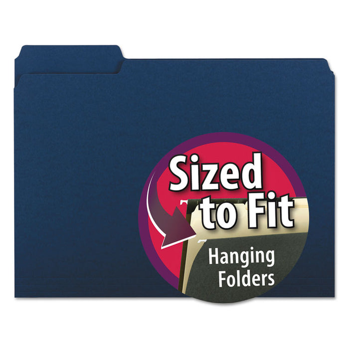Interior File Folders, 1/3-Cut Tabs: Assorted, Letter Size, 0.75" Expansion, Navy Blue, 100/Box