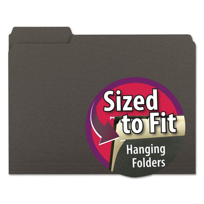 Interior File Folders, 1/3-Cut Tabs: Assorted, Letter Size, 0.75" Expansion, Black/Gray, 100/Box