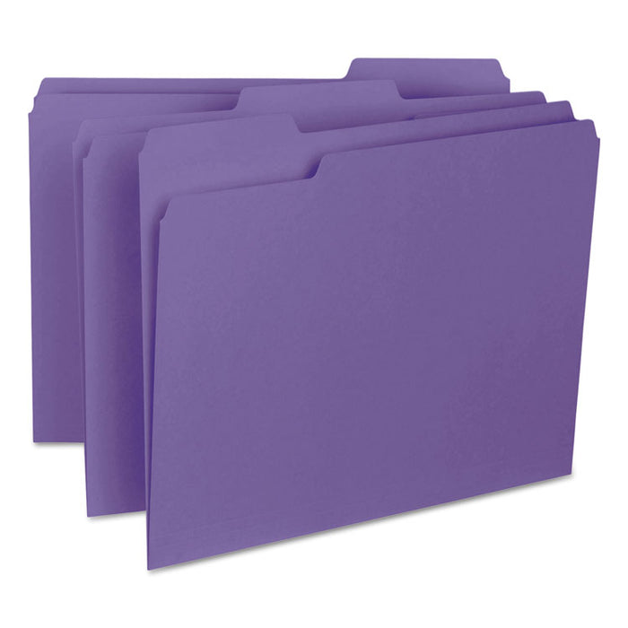 Interior File Folders, 1/3-Cut Tabs: Assorted, Letter Size, 0.75" Expansion, Purple, 100/Box